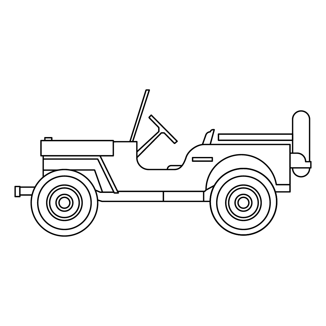 Line drawing of a vintage car on a white background